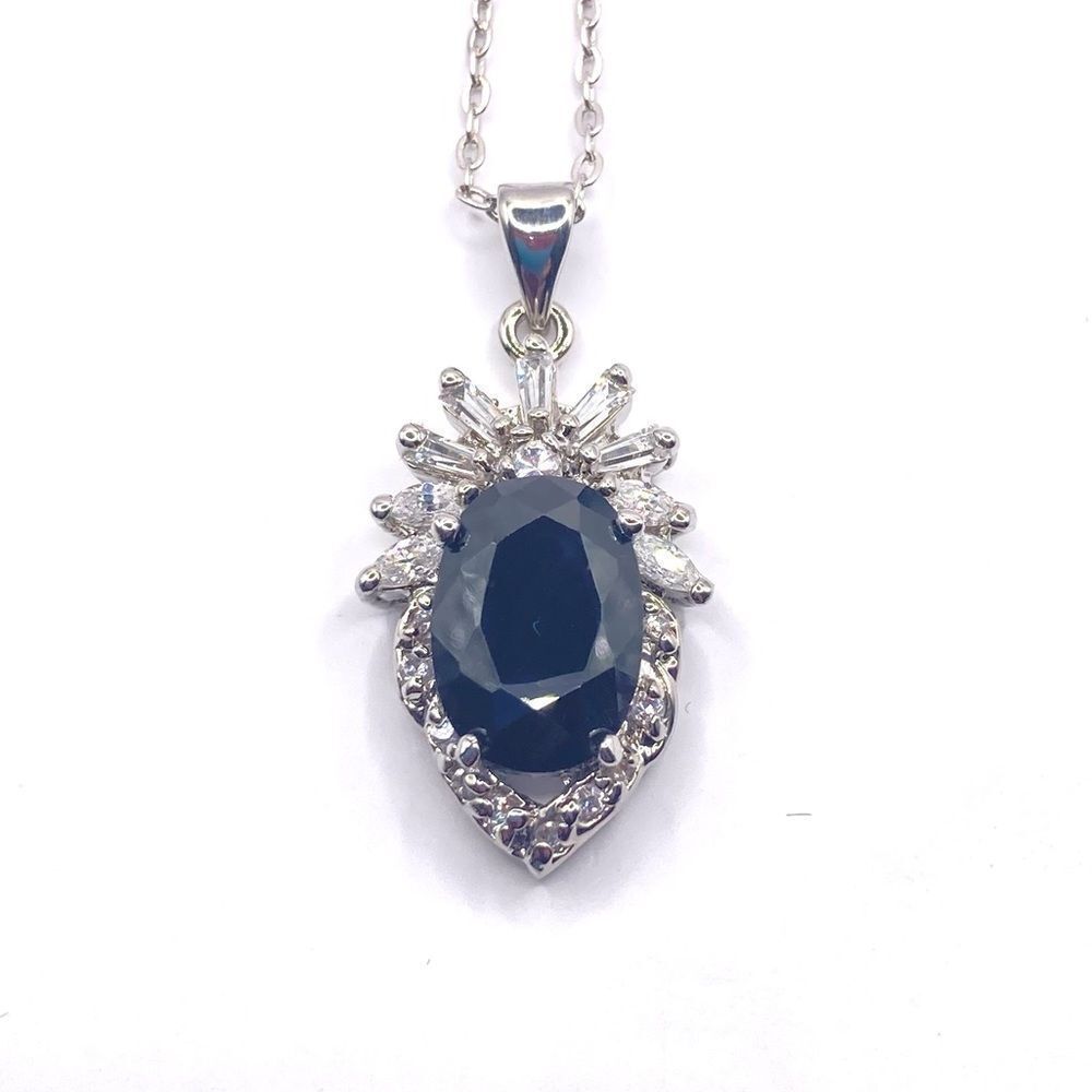 Silver Chain Black Cubic Zirconia Pendant Necklace